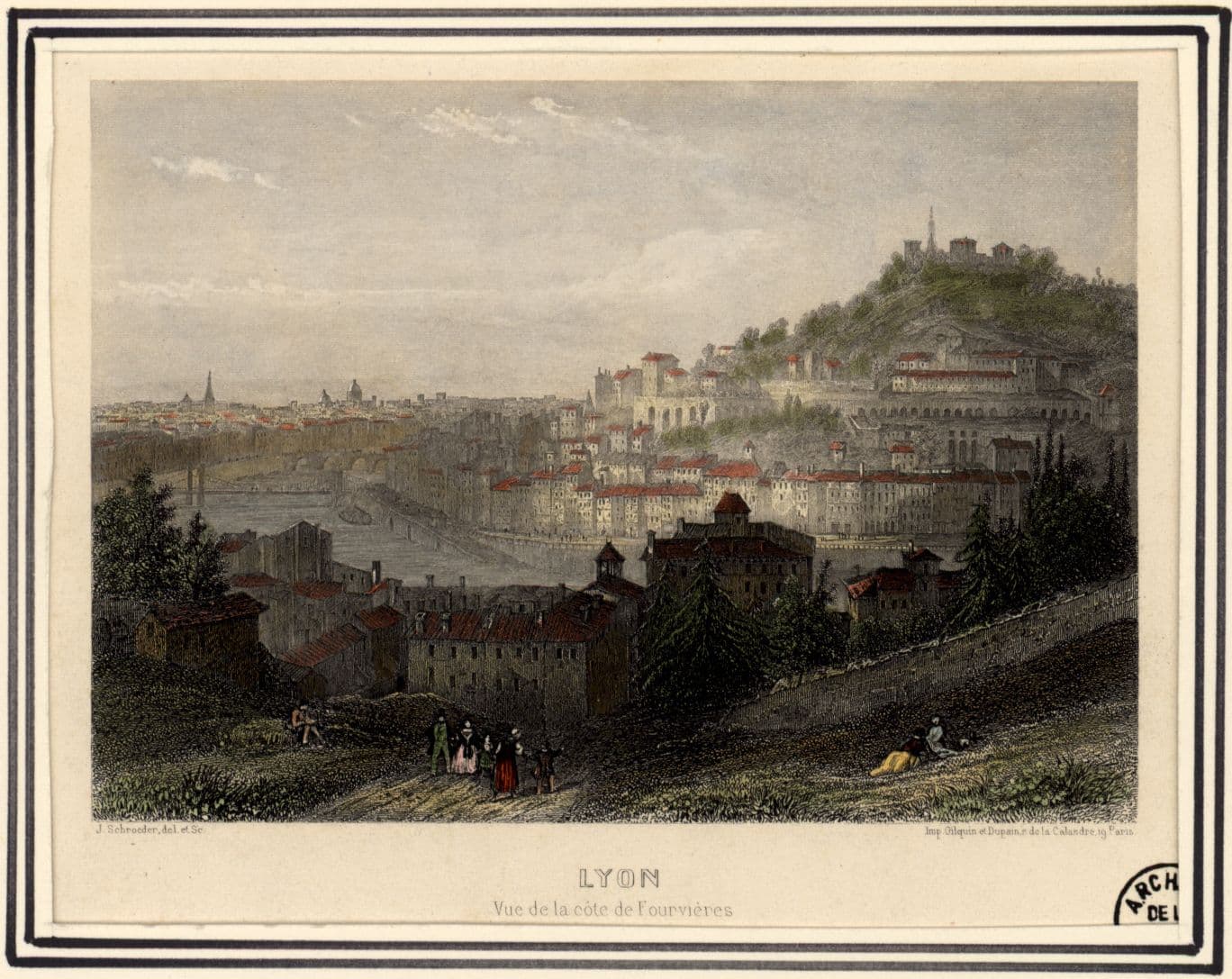 Vue de la colline de Fourvière depuis la Croix-Rousse au XIXe siècle
